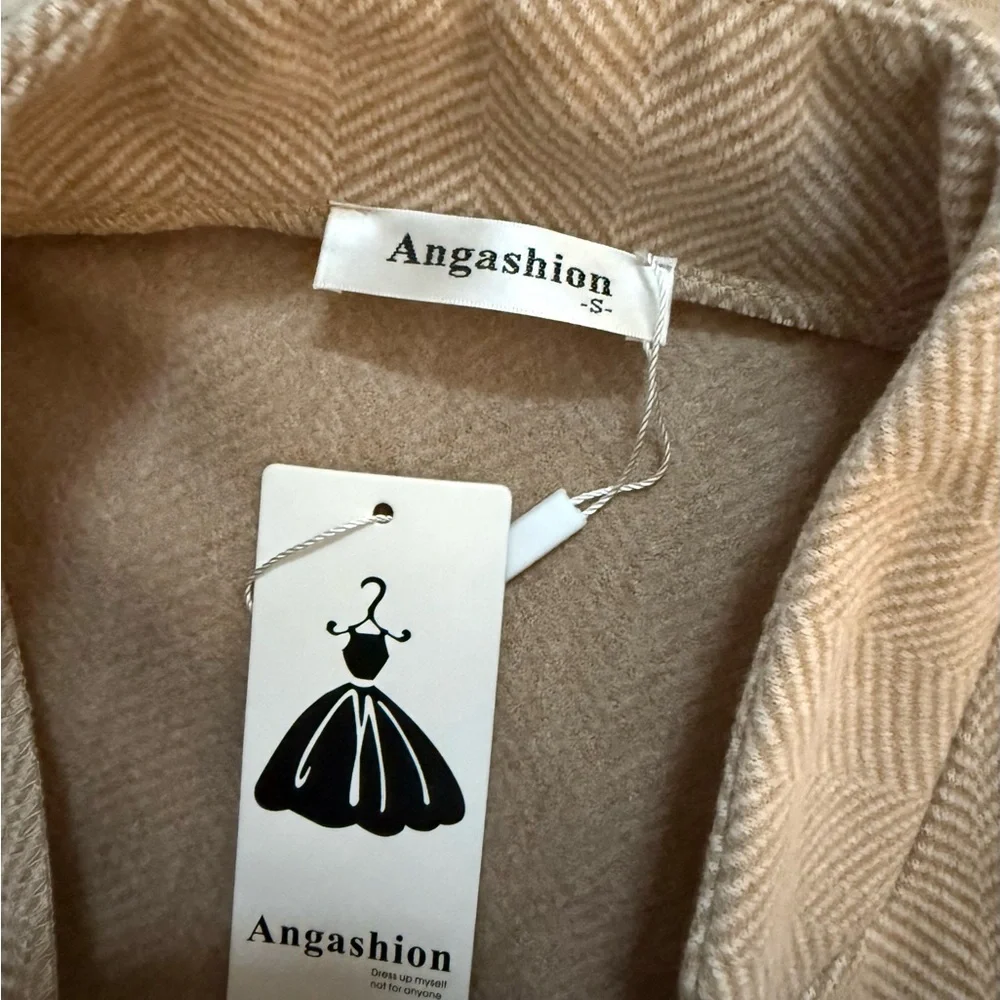 Angashion Women’s Coat, Stand Collar Open Front Overcoat with Zipper Pockets